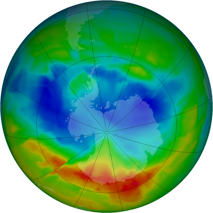 Antarctic ozone map for 21 August 2012